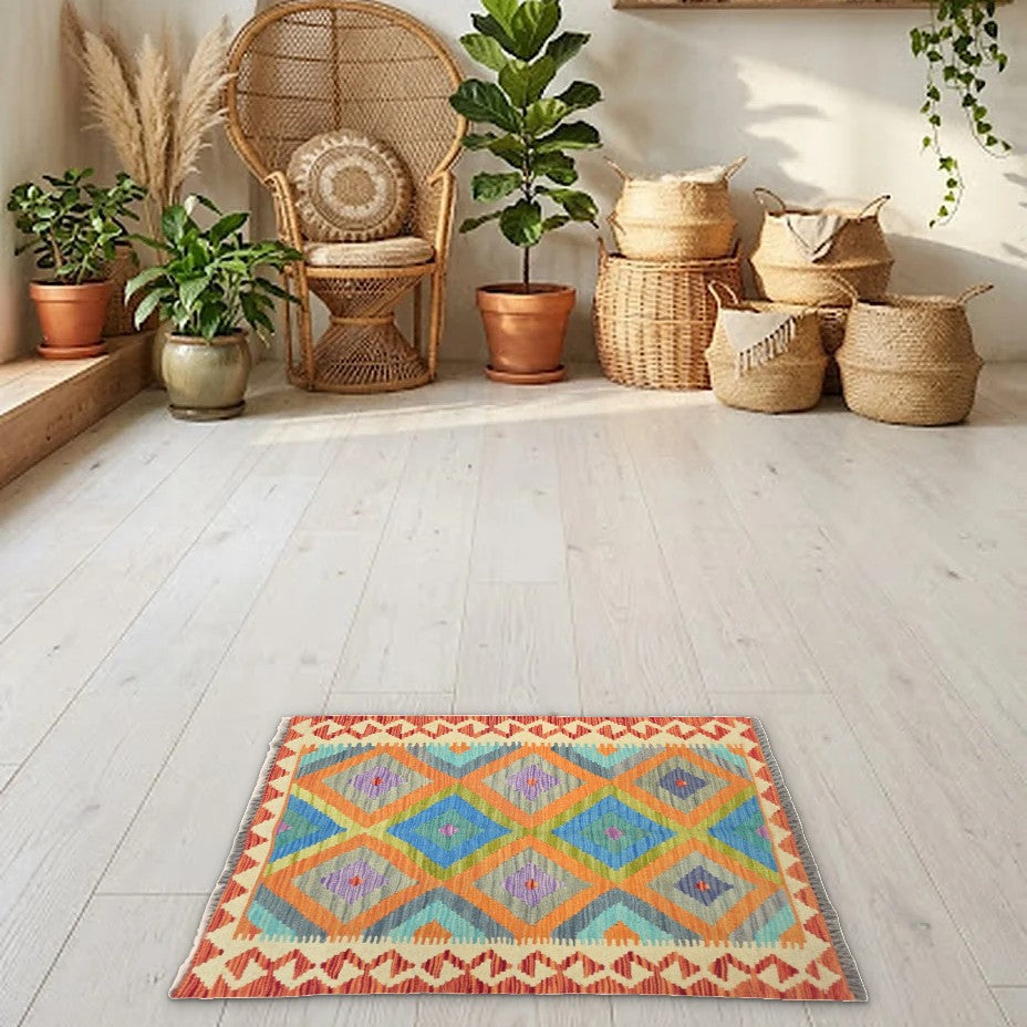 Room view: the rug on the floor of a furnished room