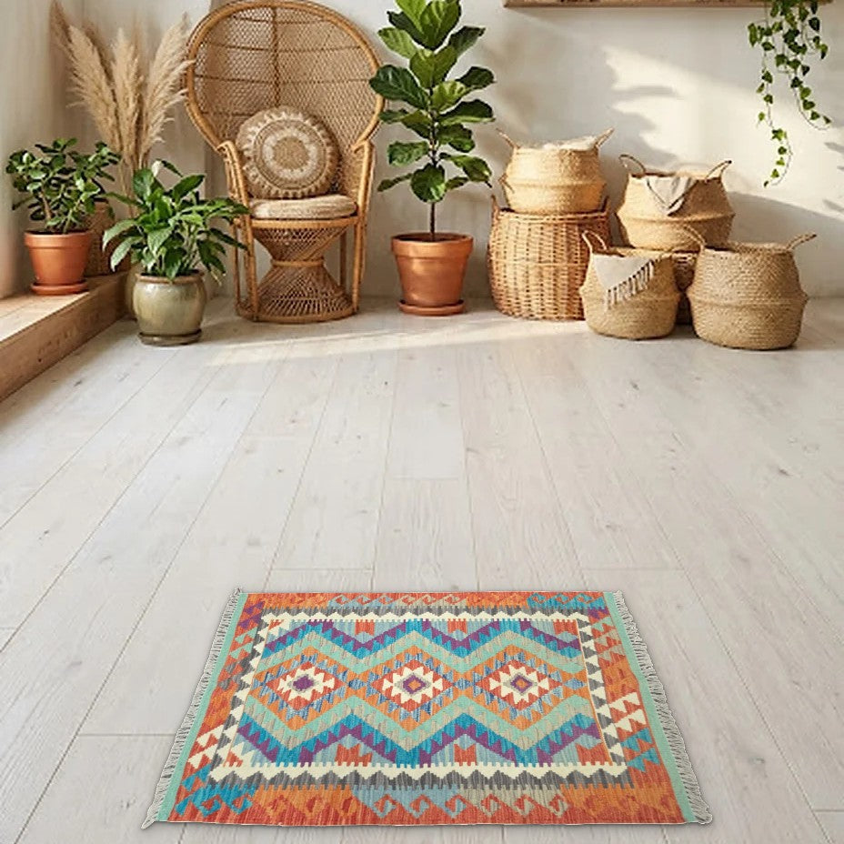 Room view: the rug on the floor of a furnished room