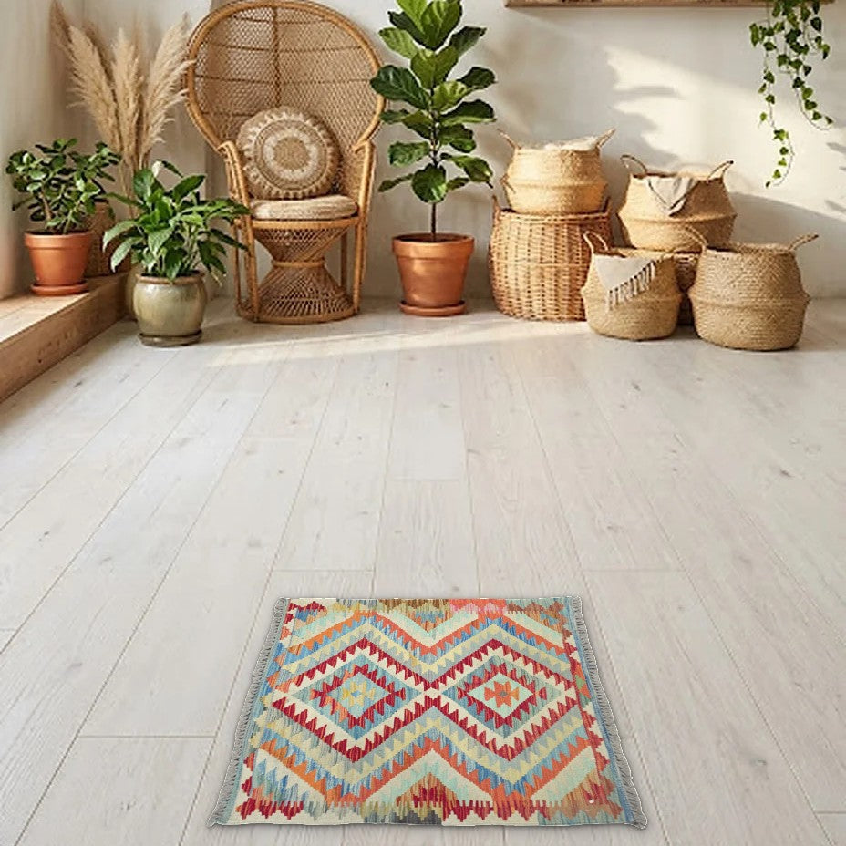 Room view: the rug on the floor of a furnished room