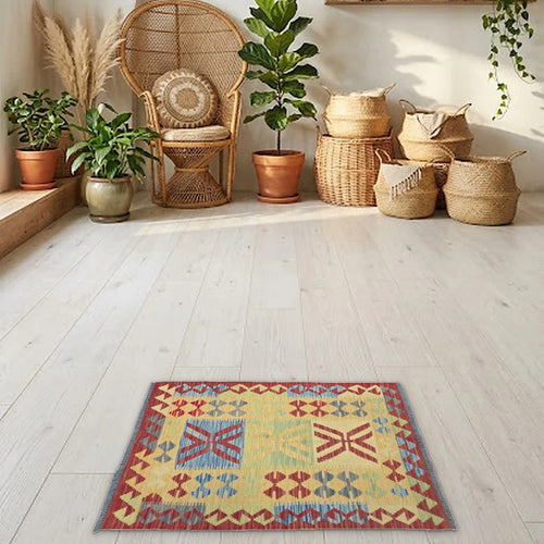 Room view: the rug on the floor of a furnished room