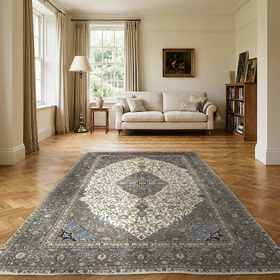 Room view: the rug on the floor of a furnished room