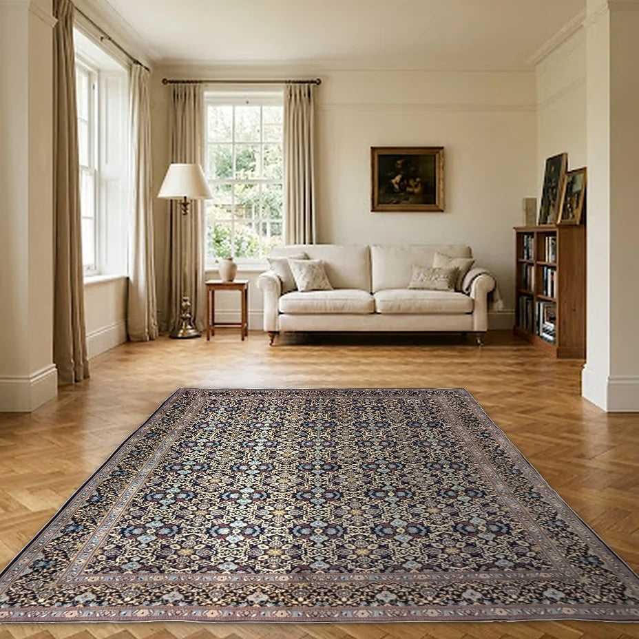 Room view: the rug on the floor of a furnished room