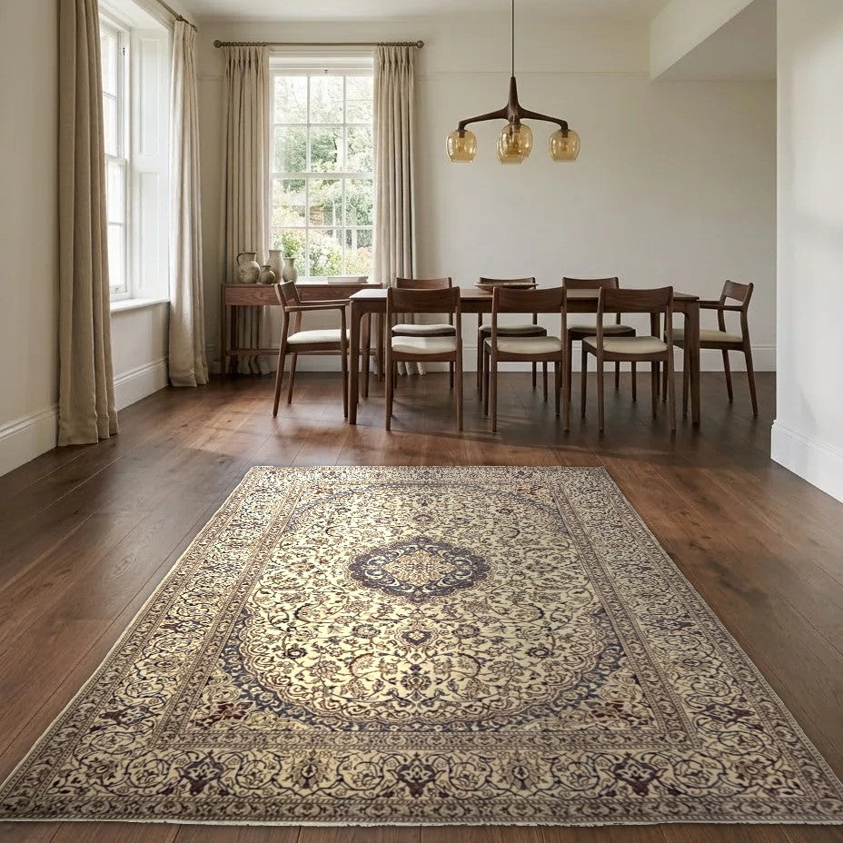 Room view: the rug on the floor of a furnished room