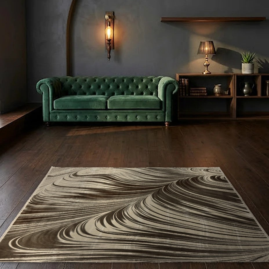 Room view: the rug on the floor of a furnished room