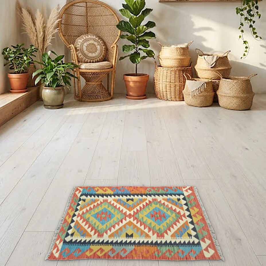 Room view: the rug on the floor of a furnished room