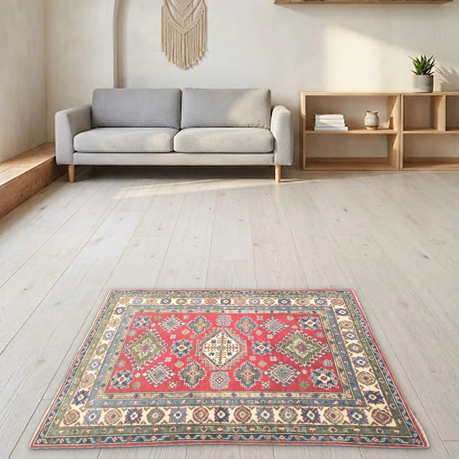 Room view: the rug on the floor of a furnished room
