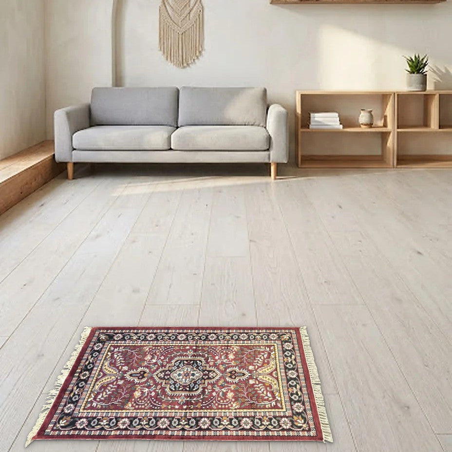 Room view: the rug on the floor of a furnished room