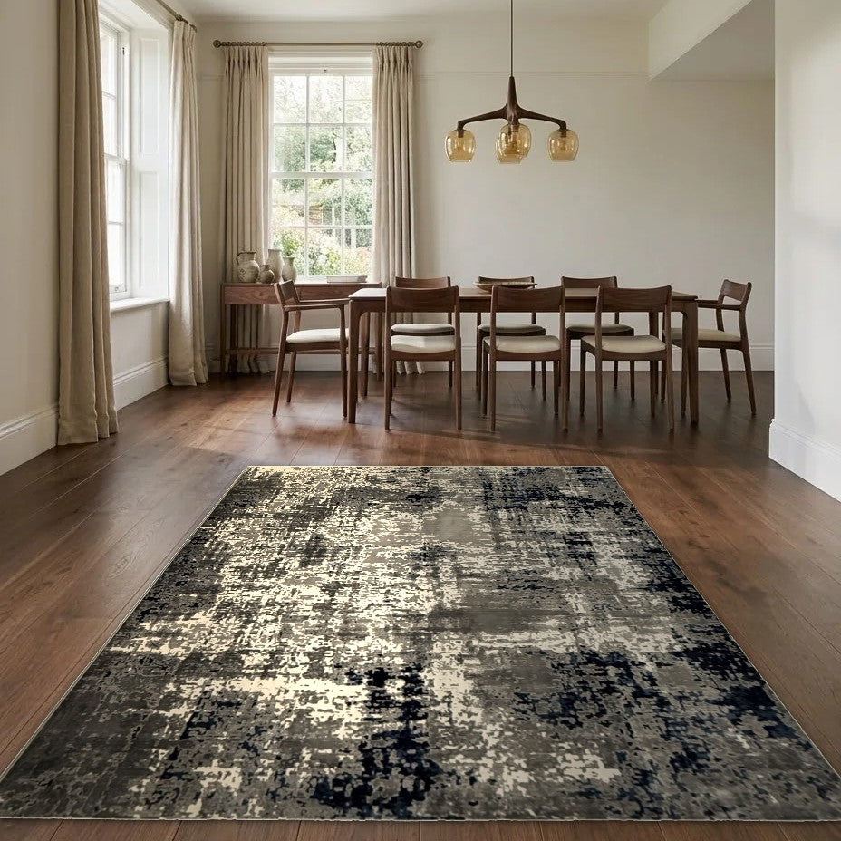 Room view: the rug on the floor of a furnished room