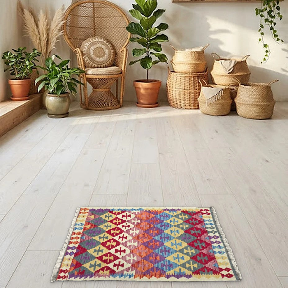 Room view: the rug on the floor of a furnished room