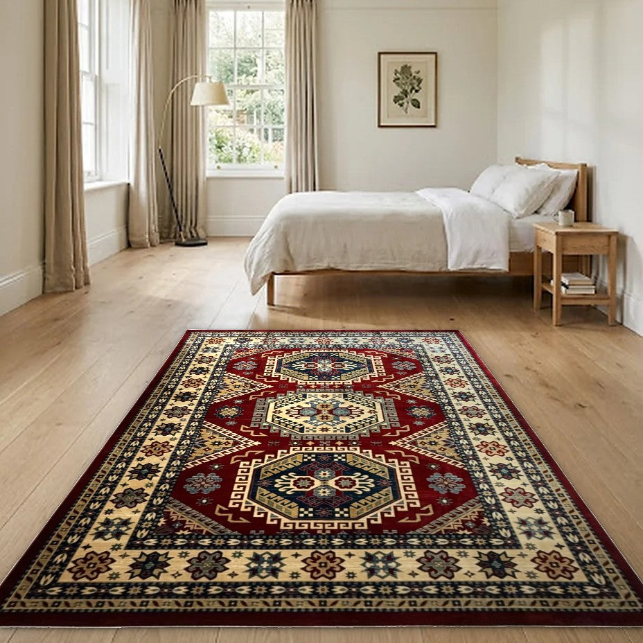 Room view: the rug on the floor of a furnished room