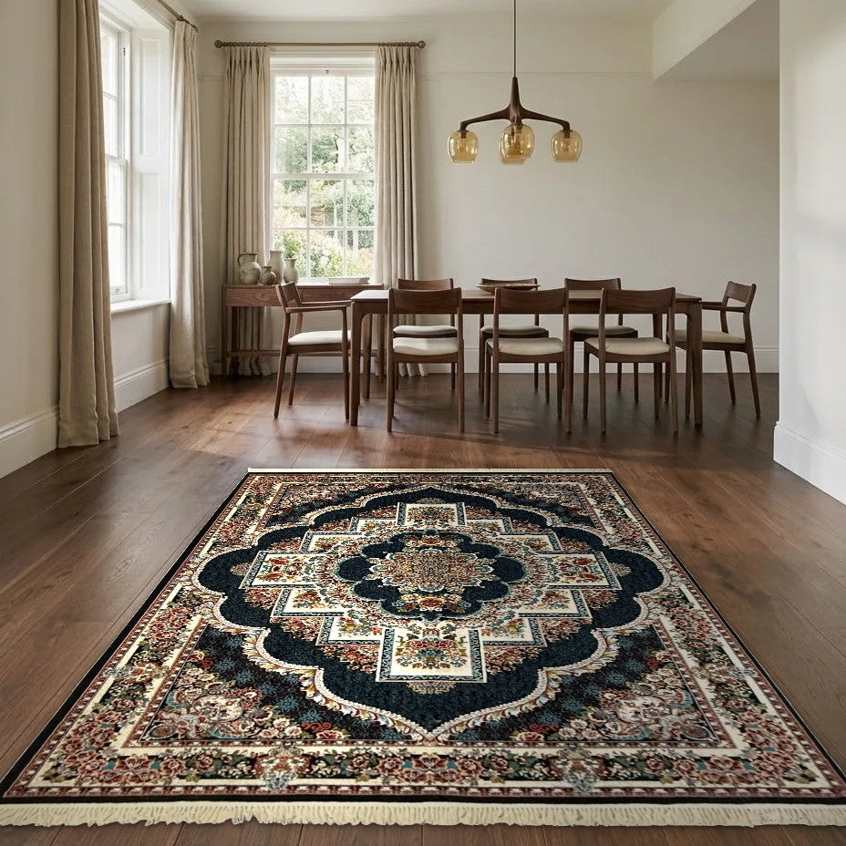 Room view: the rug on the floor of a furnished room