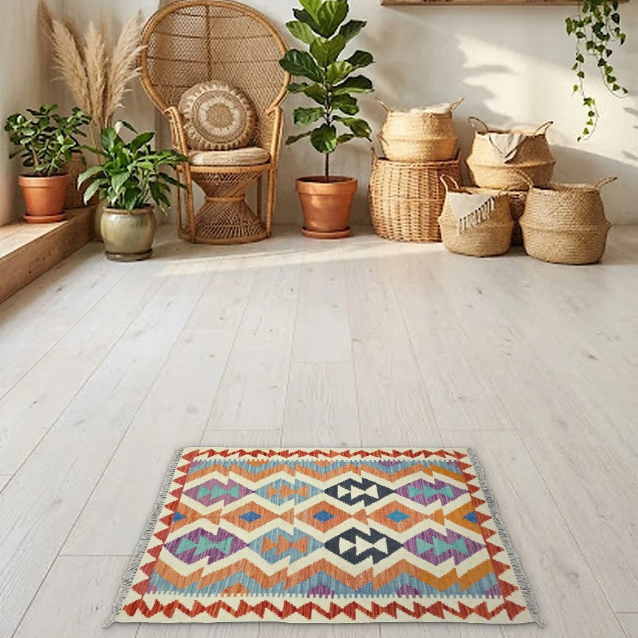 Room view: the rug on the floor of a furnished room
