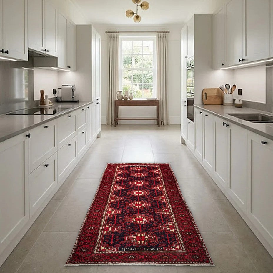 Room view: the rug on the floor of a furnished room