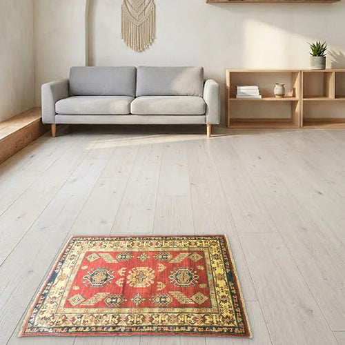 Room view: the rug on the floor of a furnished room