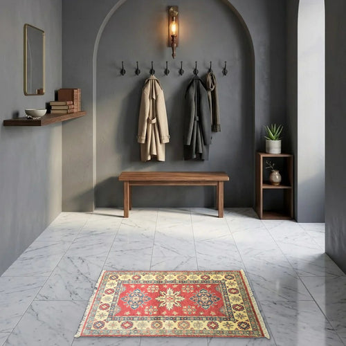 Room view: the rug on the floor of a furnished room