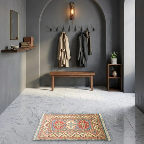 Room view: the rug on the floor of a furnished room