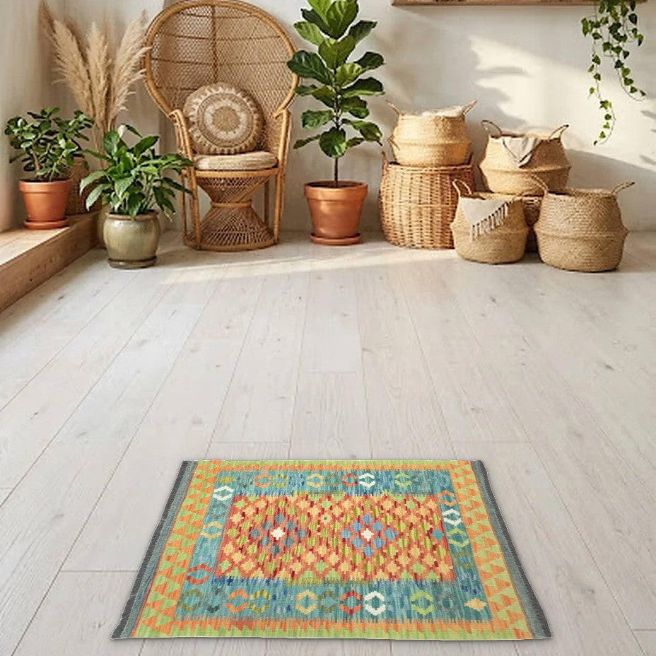 Room view: the rug on the floor of a furnished room