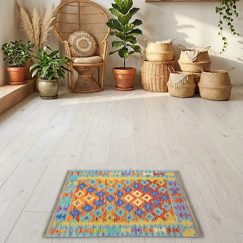 Room view: the rug on the floor of a furnished room