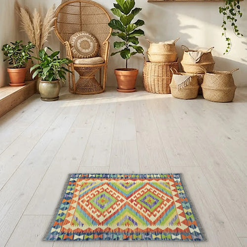 Room view: the rug on the floor of a furnished room