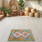 Room view: the rug on the floor of a furnished room