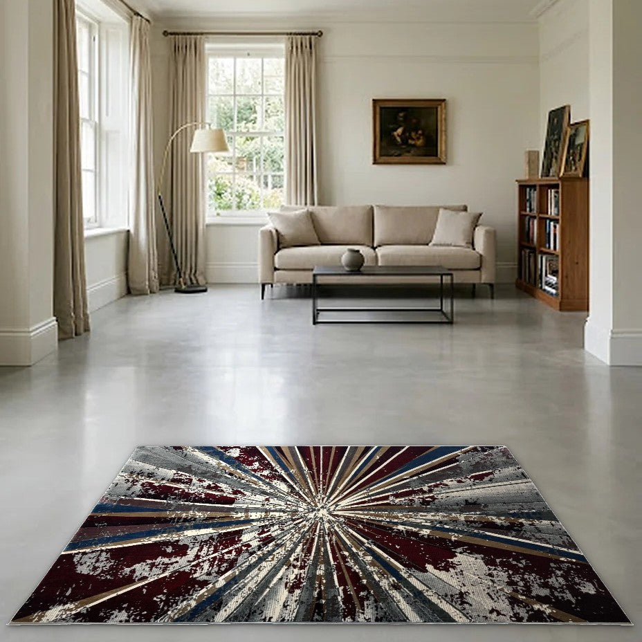Room view: the rug on the floor of a furnished room