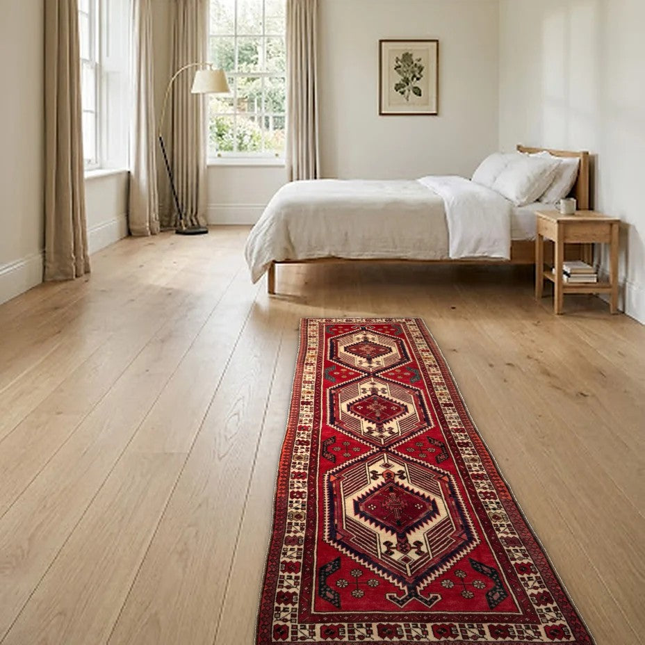 Room view: the rug on the floor of a furnished room