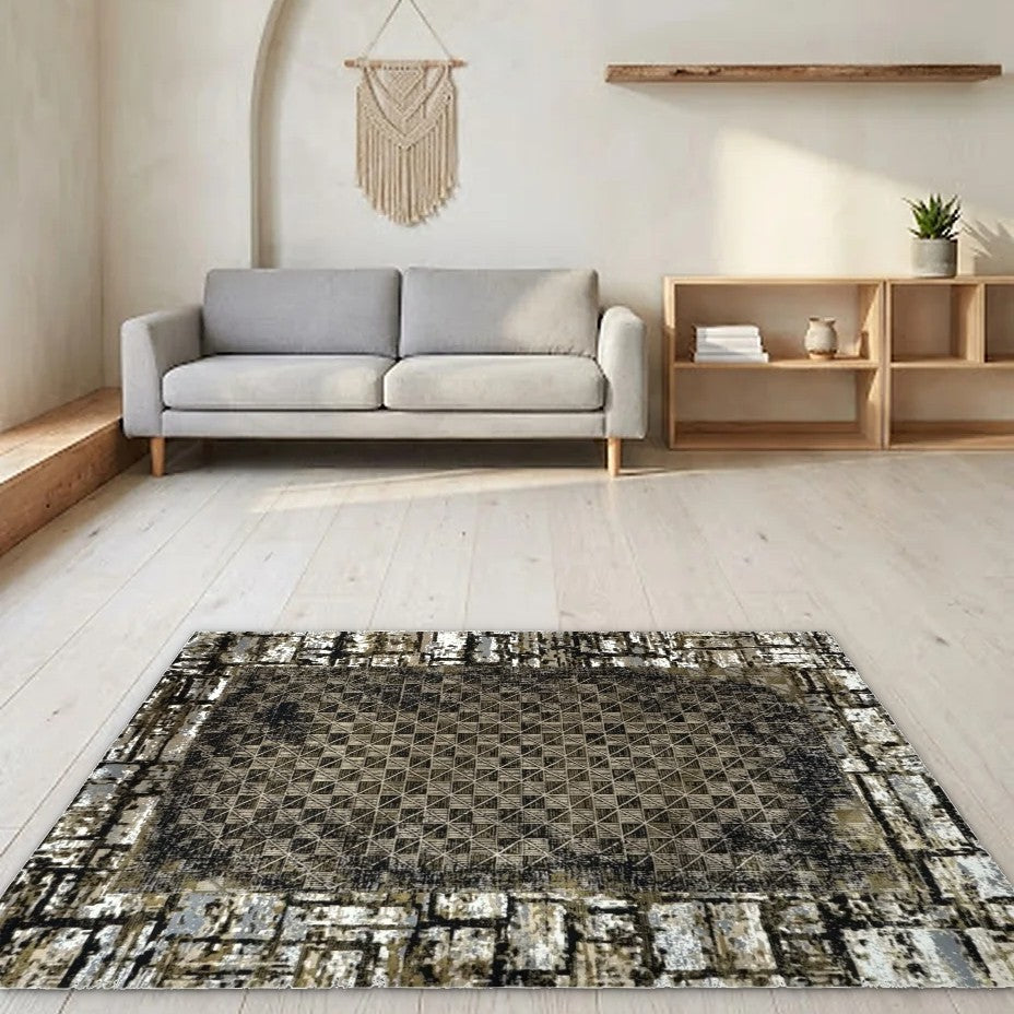 Room view: the rug on the floor of a furnished room