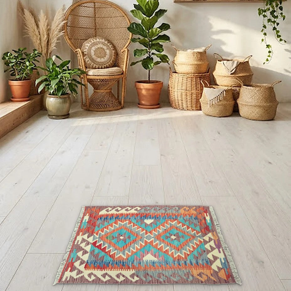 Room view: the rug on the floor of a furnished room