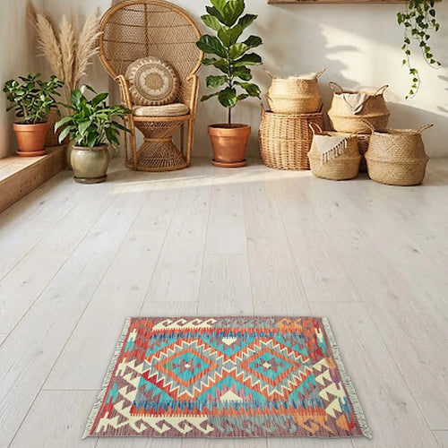 Room view: the rug on the floor of a furnished room