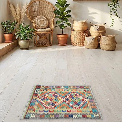 Room view: the rug on the floor of a furnished room