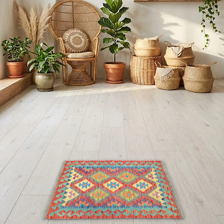 Room view: the rug on the floor of a furnished room