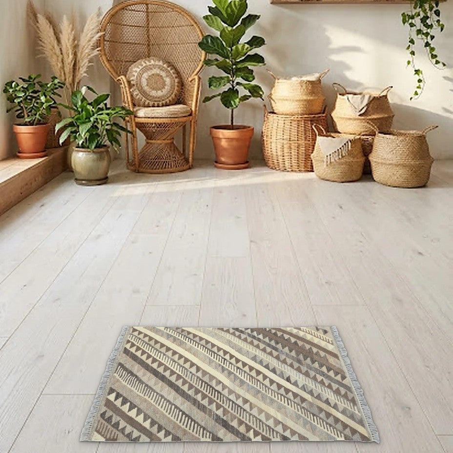 Room view: the rug on the floor of a furnished room