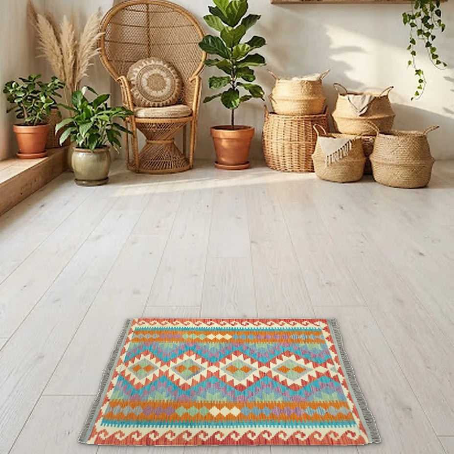 Room view: the rug on the floor of a furnished room
