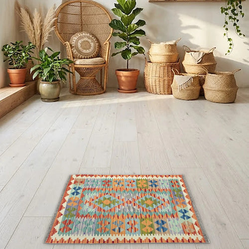 Room view: the rug on the floor of a furnished room