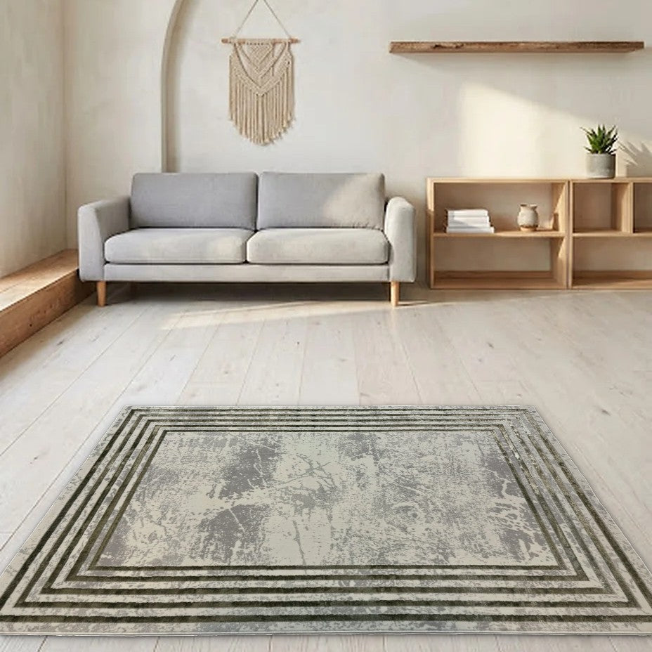 Room view: the rug on the floor of a furnished room