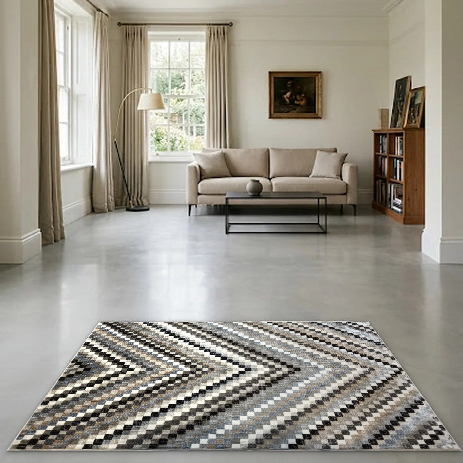 Room view: the rug on the floor of a furnished room