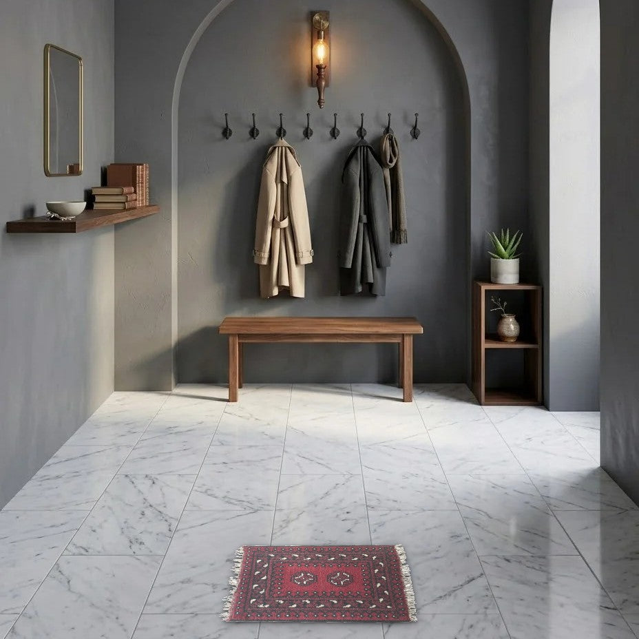 Room view: the rug on the floor of a furnished room