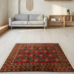 Room view: the rug on the floor of a furnished room