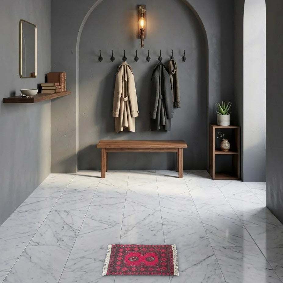 Room view: the rug on the floor of a furnished room