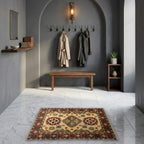 Room view: the rug on the floor of a furnished room