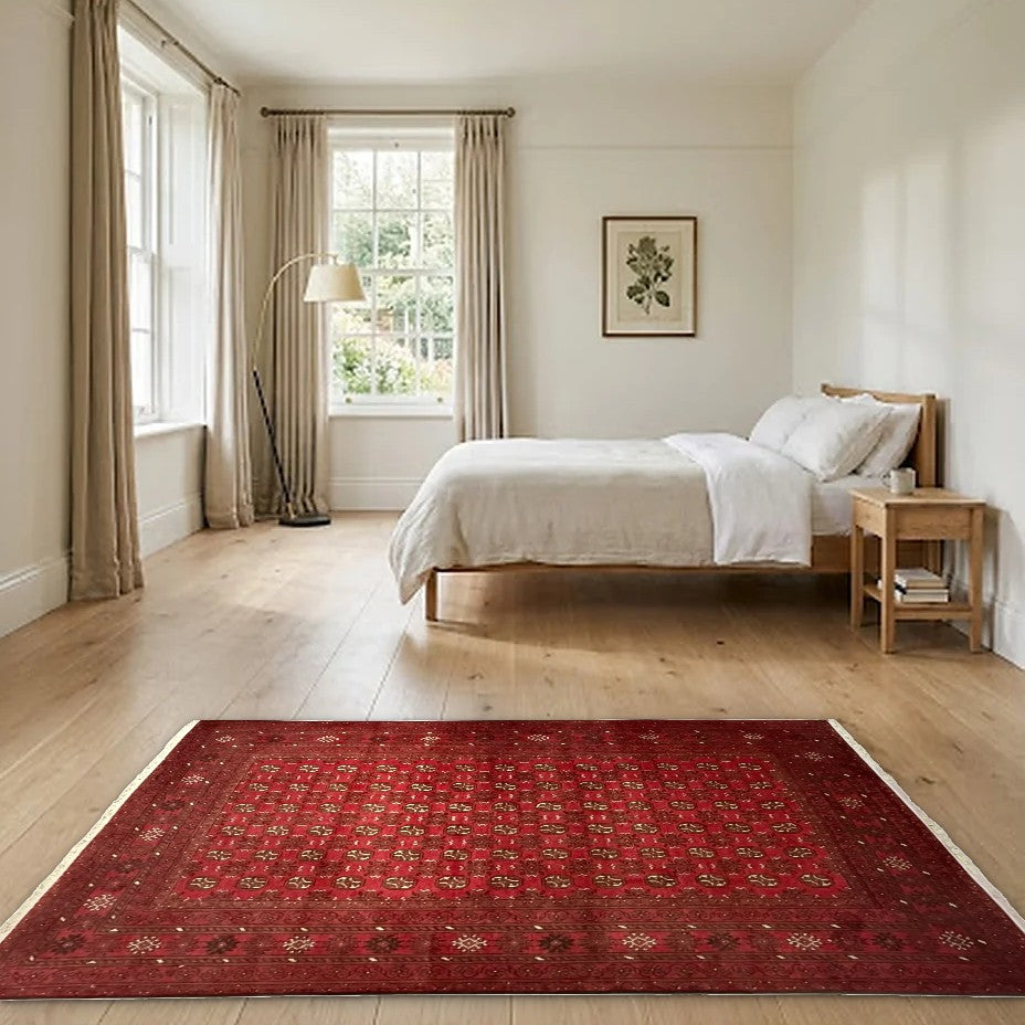 Room view: the rug on the floor of a furnished room