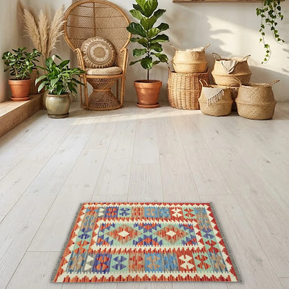 Room view: the rug on the floor of a furnished room