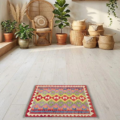 Room view: the rug on the floor of a furnished room