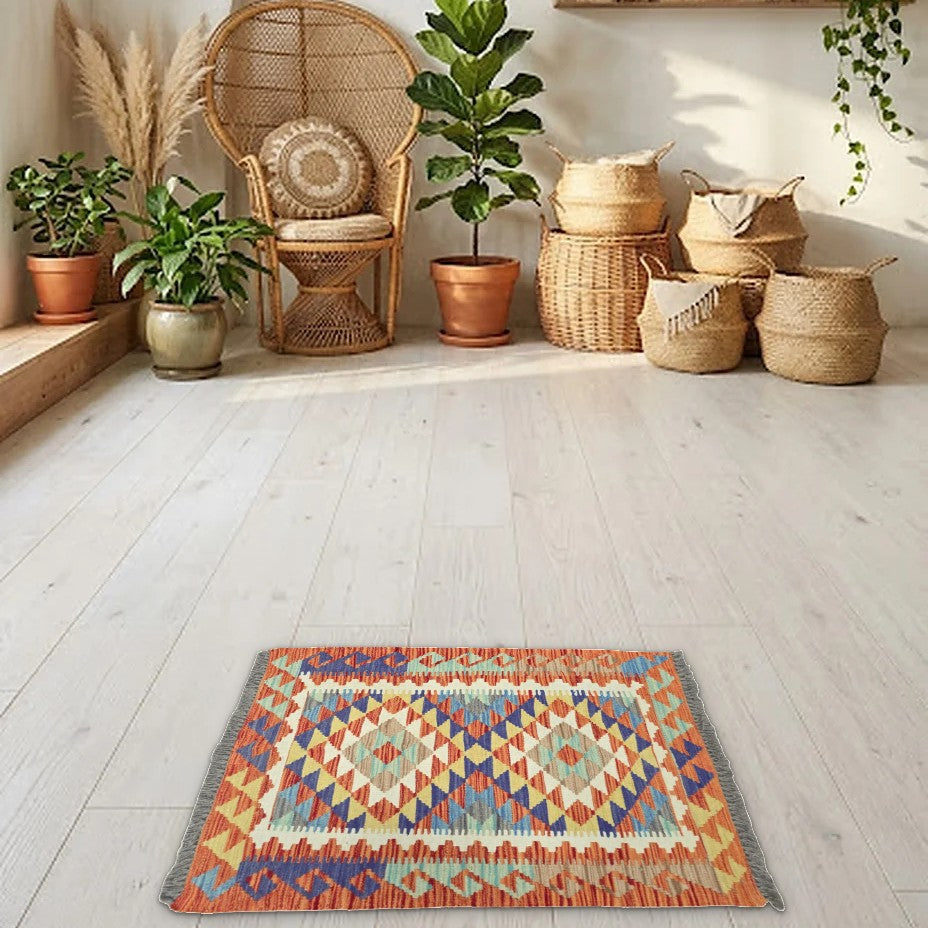 Room view: the rug on the floor of a furnished room