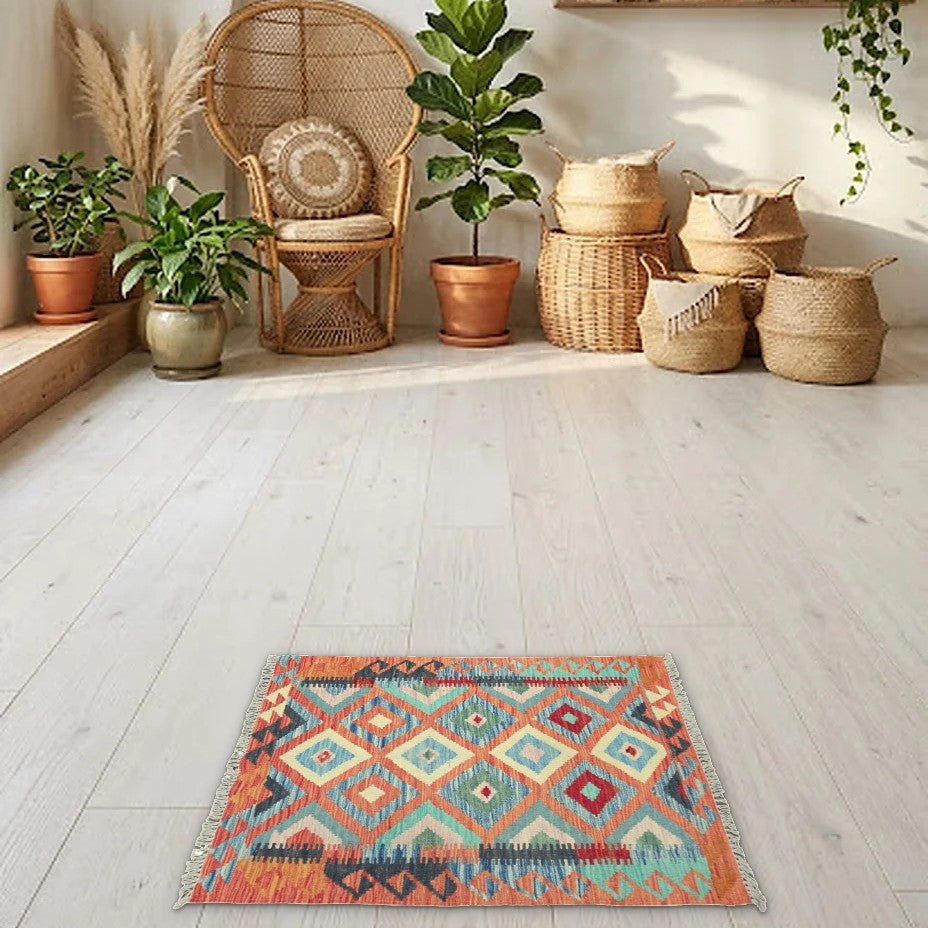 Room view: the rug on the floor of a furnished room