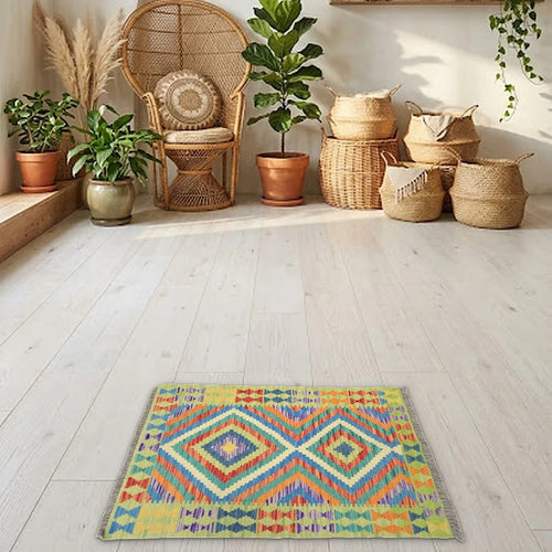 Room view: the rug on the floor of a furnished room