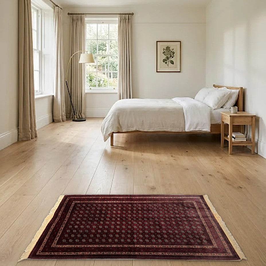 Room view: the rug on the floor of a furnished room