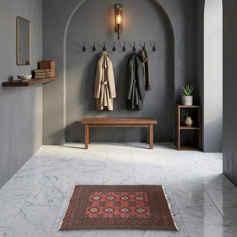 Room view: the rug on the floor of a furnished room