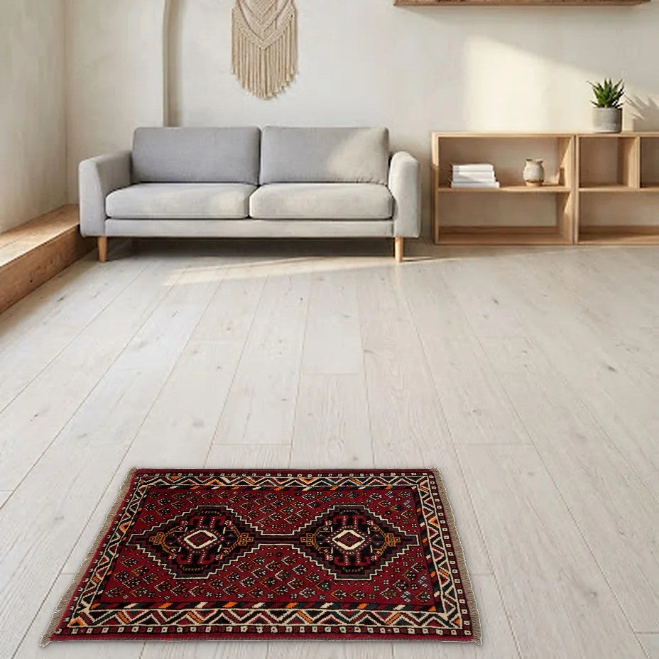 Room view: the rug on the floor of a furnished room