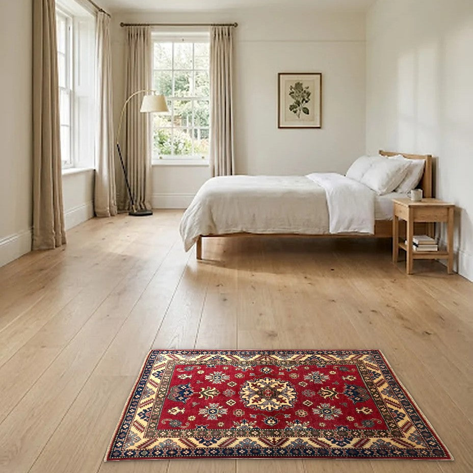 Room view: the rug on the floor of a furnished room